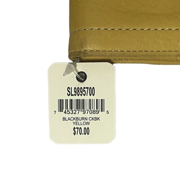 Fossil Yellow Leather Blackburn Checkbook Cover Flap Snap Trifold Wallet 7.5" - Picture 5 of 6